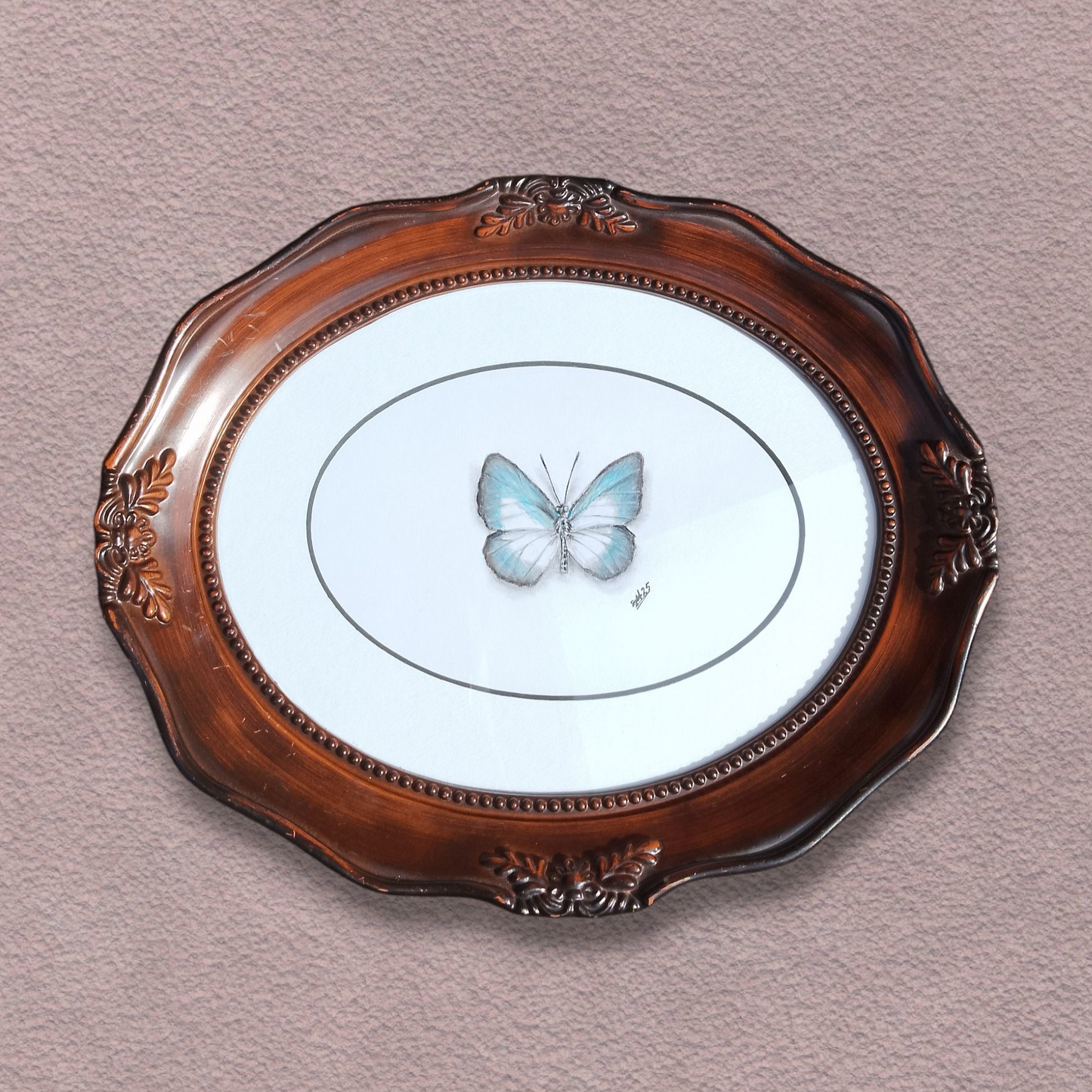 Large green-banded Blue Butterfly Framed Original