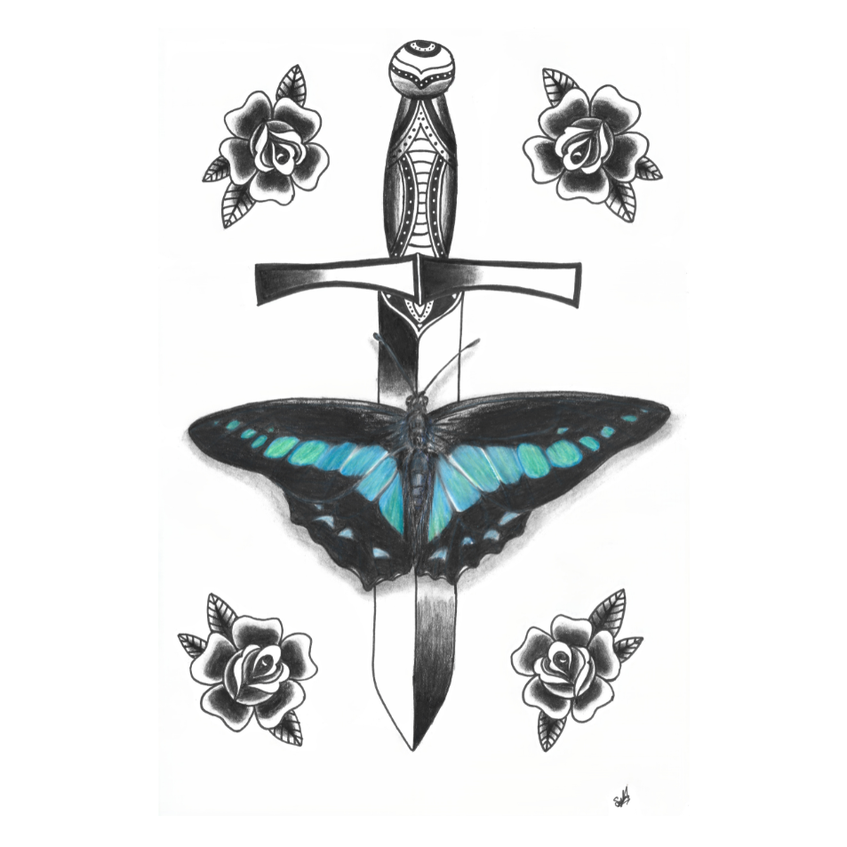 Blue Triangle Butterfly, pencil on paper